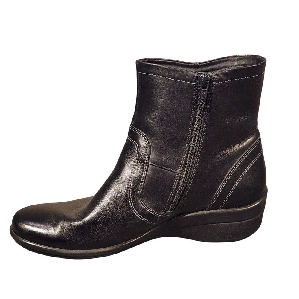 ECCO Boots Womens Size 9 Black Leather Ankle Zip Wedge Booties Comfort Casual